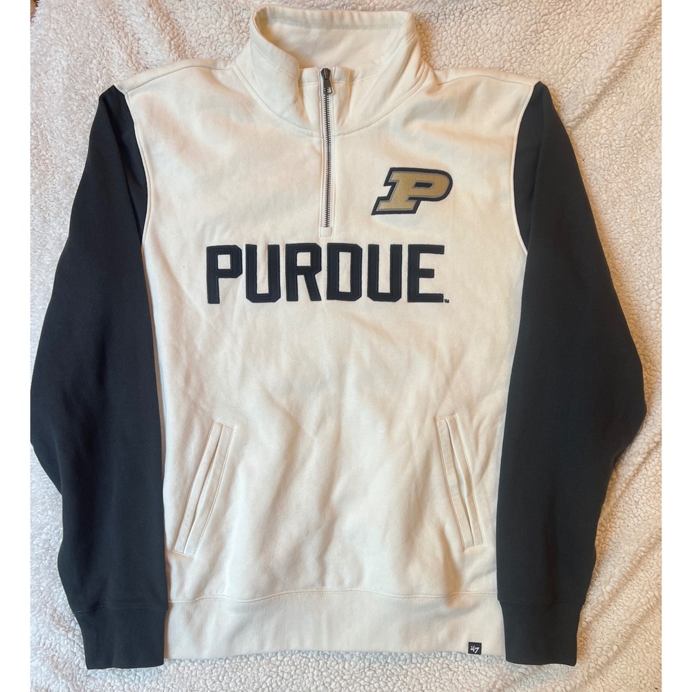 Purdue Boilermakers Quarter Zip Sweatshirt Mens XL Cream Black Pullover 47 Brand